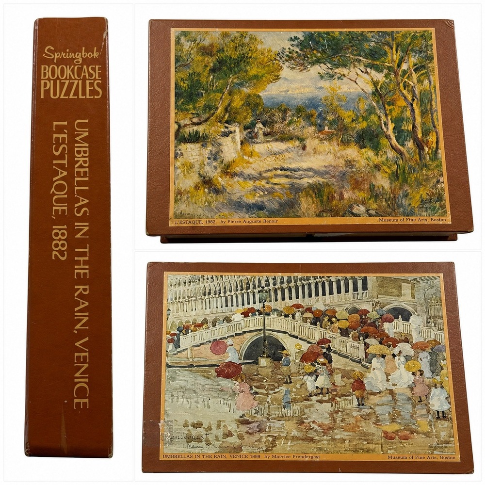 Springbok Bookcase Puzzle Renoir L'Estaque Prendergast Umbrellas in the Rain Art